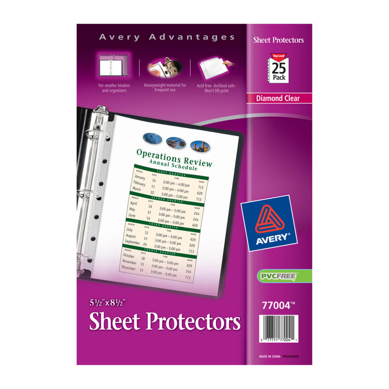 Avery Diamond Clear Heavyweight Sheet Protectors For Mini Binders, 5 1/2in x 8 1/2in, 7-Hole, Clear, Pack Of 25 (Min Order Qty 10) MPN:77004