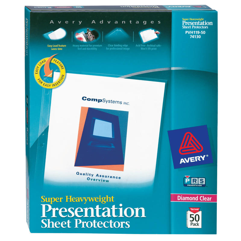 Avery Super Heavyweight Sheet Protectors With Easy Load, 8-1/2in x 11in, Diamond Clear, 50 Document Protectors (Min Order Qty 4) MPN:AVE74130