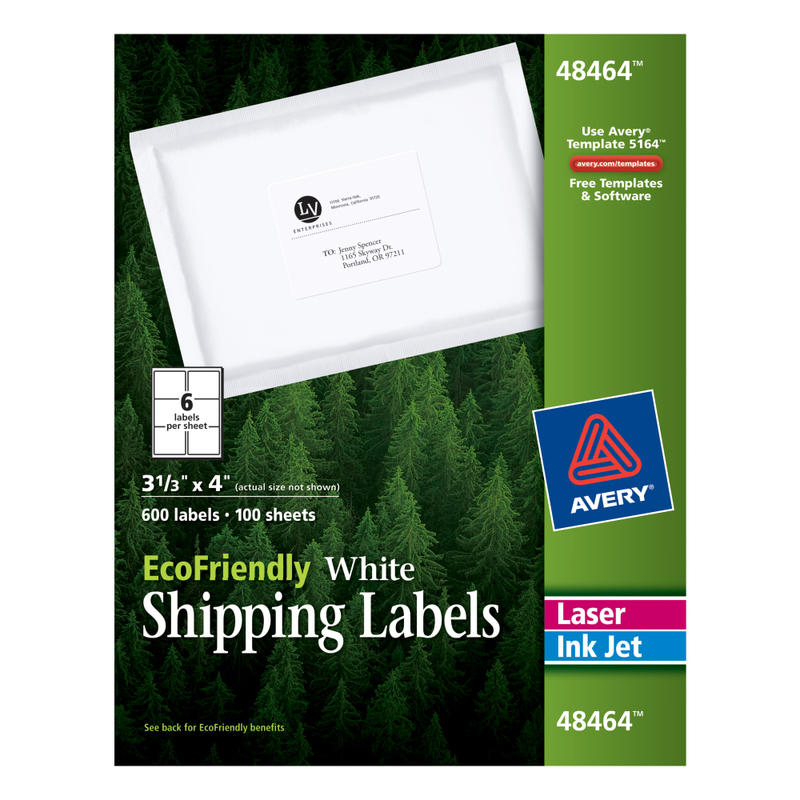 Avery EcoFriendly Permanent Shipping Labels, 48464, 3 1/3in x 4in, 100% Recycled, White, Box Of 600 (Min Order Qty 2) MPN:48464