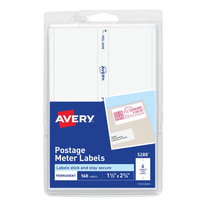 Avery Postage Meter Labels, 5288, 1 1/2in x 2 3/4in, White, Pack Of 160 (Min Order Qty 8) MPN:5288