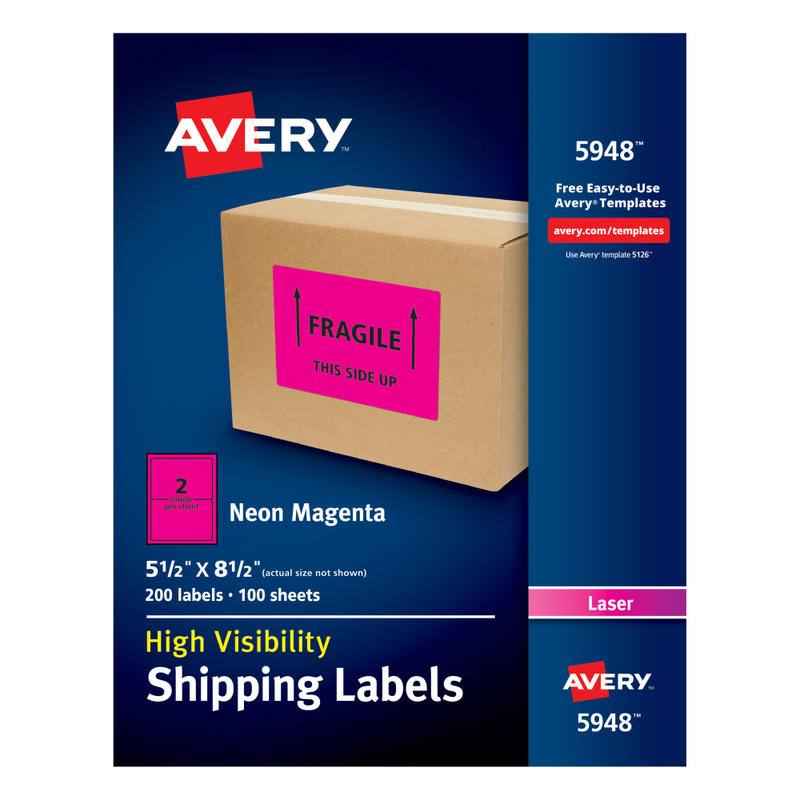 Avery High-Visibility Permanent Shipping Labels, 5948, 5 1/2in x 8 1/2in, Neon Magenta, Pack Of 200 MPN:5948