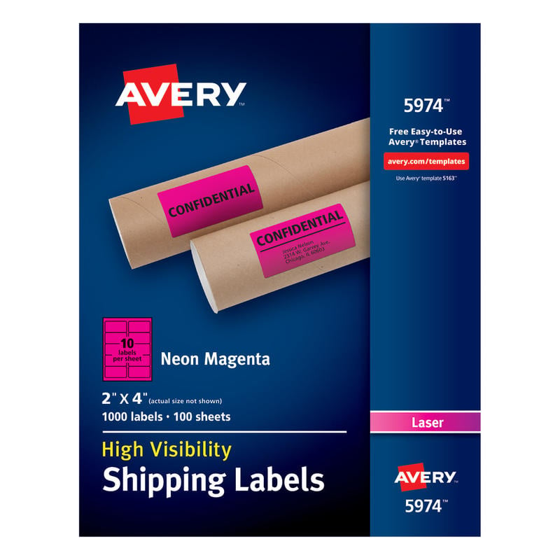 Avery High-Visibility Shipping Labels, AVE5974, 2in x 4in, Neon Magenta, Box Of 1000 MPN:5974