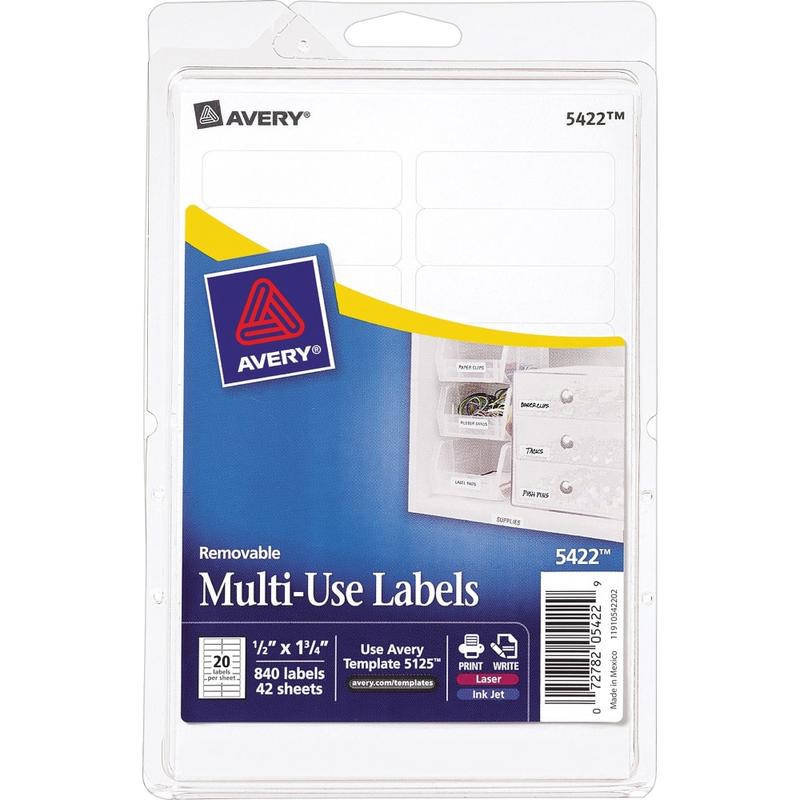 Avery Removable Labels, 5422, Rectangle, 1/2in x 1-3/4in, White, Pack Of 840 Labels (Min Order Qty 8) MPN:112813