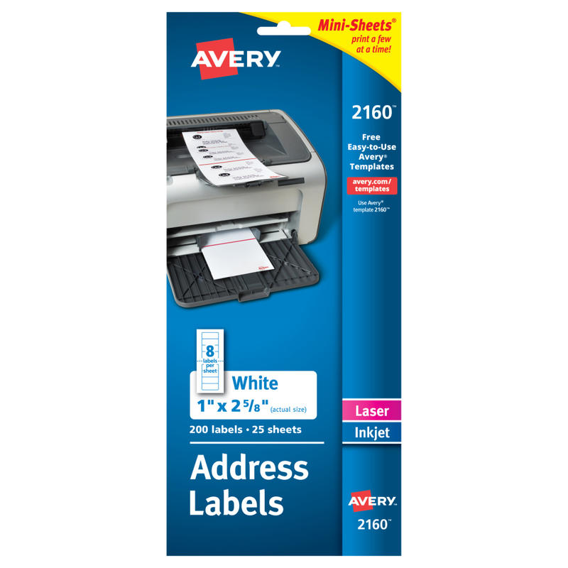 Avery Mini-Sheets Address Labels, 2160, Rectangle, 1in x 2-5/8in, White, Pack Of 200 Labels (Min Order Qty 8) MPN:2160