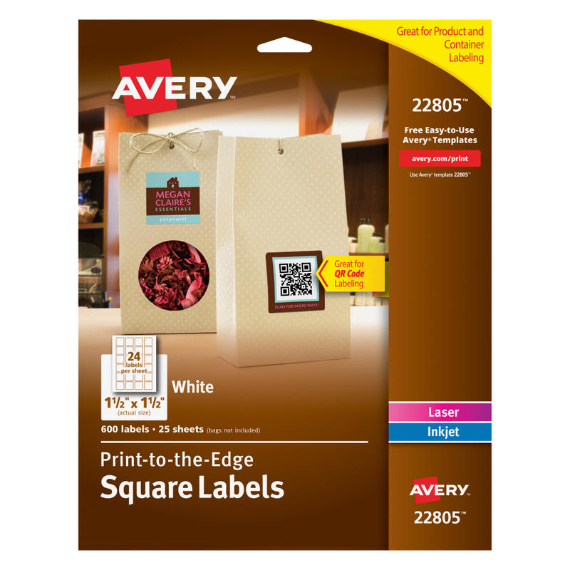 Avery Printable Blank Labels, 22805, Square, 1.5in x 1.5in, White, Pack Of 600 (Min Order Qty 6) MPN:22805