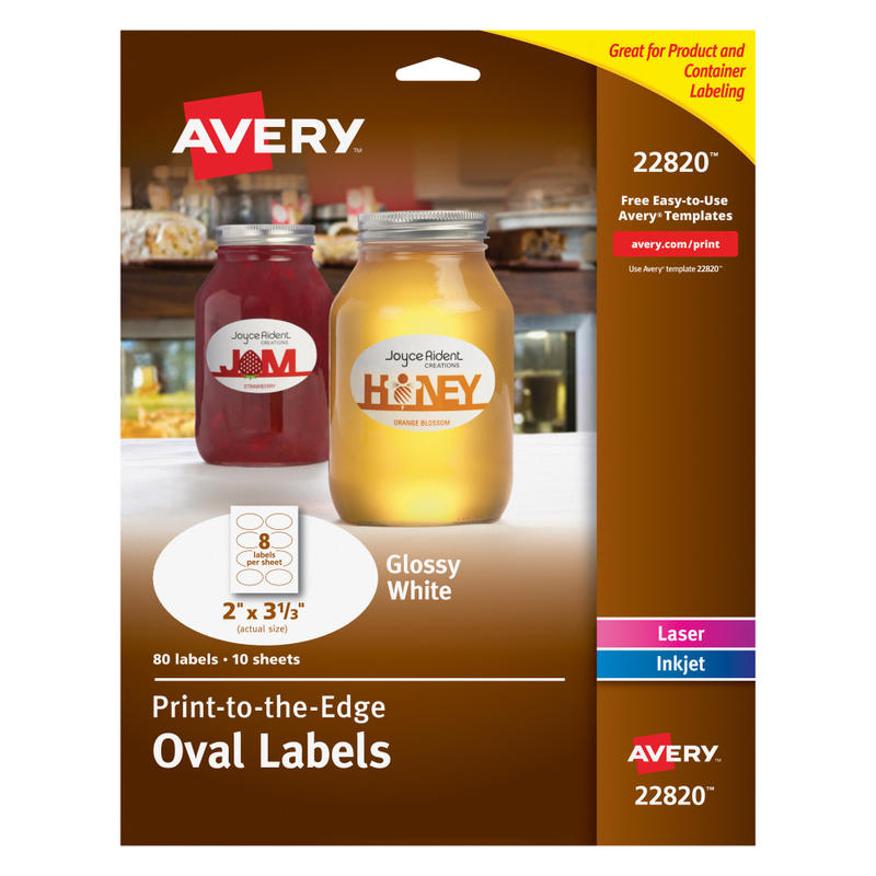 Avery Printable Blank Labels, 22820, Oval, 2in x 3-1/3in, Glossy White, Pack Of 80 Customizable Labels (Min Order Qty 4) MPN:22820