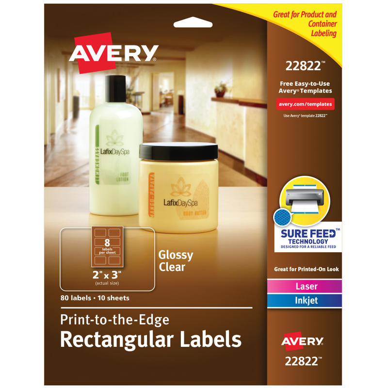 Avery Easy Peel TrueBlock Print-To-The-Edge Inkjet/Laser Labels, Rectangular, 22822, 2in x 3in, Glossy Clear, Pack Of 80 (Min Order Qty 5) MPN:22822