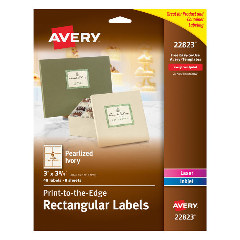 Avery Print-To-The-Edge Permanent Rectangular Labels, 22823, 3in x 3 3/4in, Pearlized Ivory, Pack Of 48 (Min Order Qty 4) MPN:22823