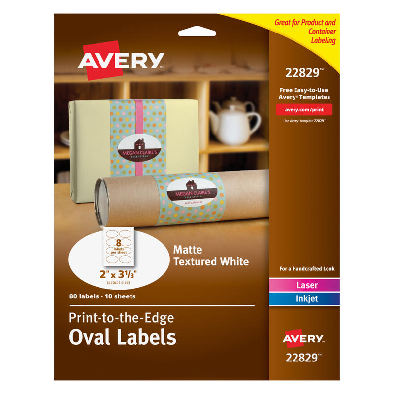 Avery Textured Printable Blank Labels, 22829, Oval, 2in x 3-1/3in, White, Pack Of 80 Customizable Labels (Min Order Qty 4) MPN:22829