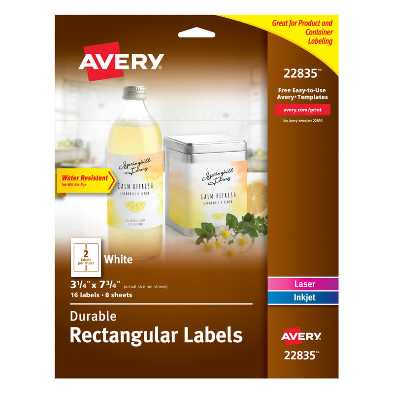 Avery Durable Wraparound Labels, 22835, Rectangle, 3 1/4in x 7 3/4in, White, Pack Of 16 (Min Order Qty 3) MPN:22835