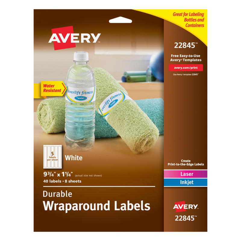 Avery Durable Waterproof Wraparound Labels With Sure Feed Technology, 22845, Rectangle, 1 1/4in x 9 3/4in, White, Pack Of 40 Labels (Min Order Qty 5) MPN:22845