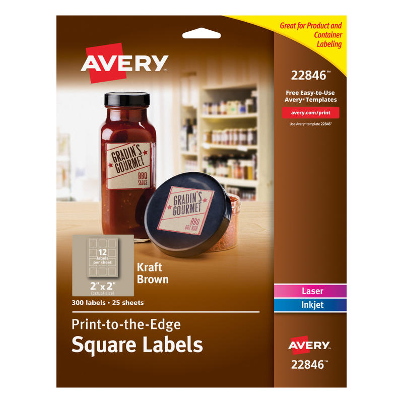 Avery Printable Blank Customizable Labels, 22846, Square, 2in x 2in, Kraft Brown, Pack Of 300  Labels (Min Order Qty 5) MPN:22846