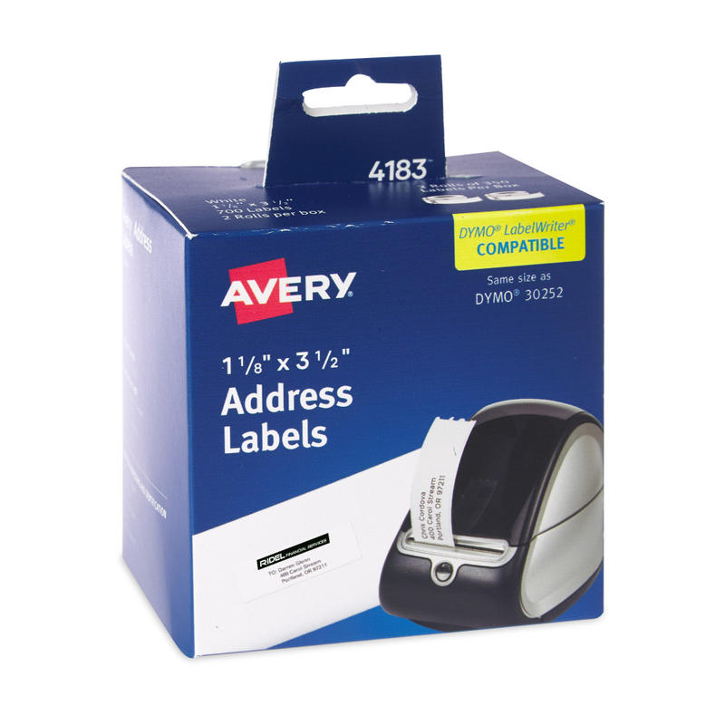 Avery Direct Thermal Roll Labels, 4183, Rectangle, 1-1/8in x 3-1/2in, White, 350 Multipurpose Labels Per Roll, 2 Rolls (Min Order Qty 3) MPN:4183