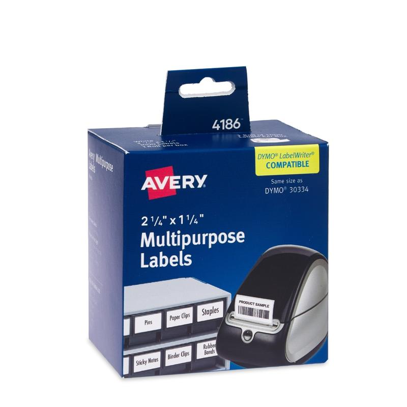 Avery Direct Thermal Roll Labels, 4186, Rectangle, 2-1/4in x 1-1/4in, White, 1,000 Multipurpose Labels Per Roll, 1 Roll (Min Order Qty 2) MPN:4186