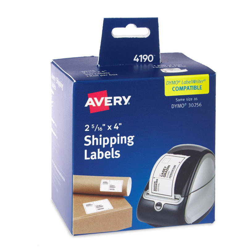 Avery Direct Thermal Roll Labels, 4190, Rectangle, 2-5/16in x 4in, White, 300 Shipping Labels Per Roll, 1 Roll (Min Order Qty 3) MPN:4190