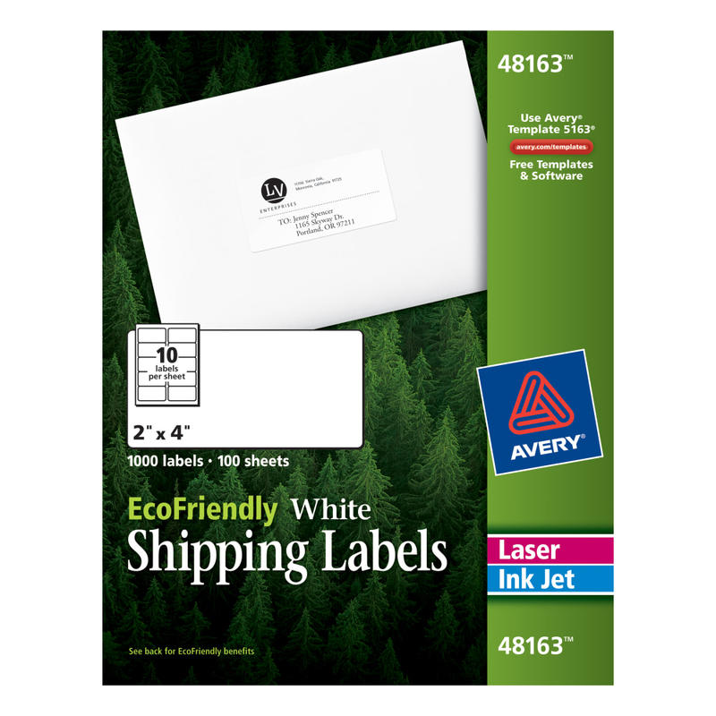 Avery EcoFriendly Permanent Shipping Labels, 48163, 2in x 4in, 100% Recycled, White, Box Of 1,000 (Min Order Qty 2) MPN:48163