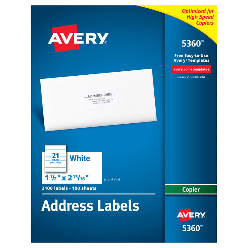 Avery Address Labels For Copiers, 5360, Rectangle, 1in x 2-13/16in, White, Pack Of 2,100 (Min Order Qty 2) MPN:5360