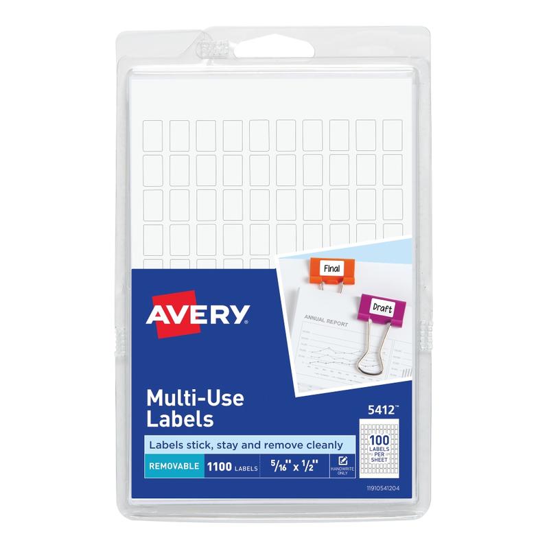 Avery Removable Multipurpose Labels, 5412, 5/16in x 1/2in, White, Pack Of 1,100 (Min Order Qty 7) MPN:5412