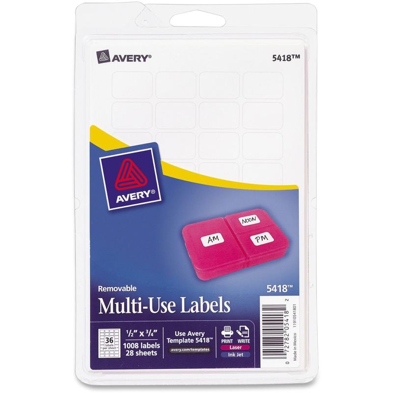 Avery Removable Labels, 5418, Rectangle, 1/2in x 3/4in, White, Pack Of 1,008 (Min Order Qty 20) MPN:5418