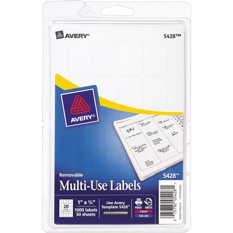 Avery Removable Inkjet/Laser Multipurpose Labels, 5428, 3/4in x 1in, White, Pack Of 1,000 (Min Order Qty 10) MPN:5428