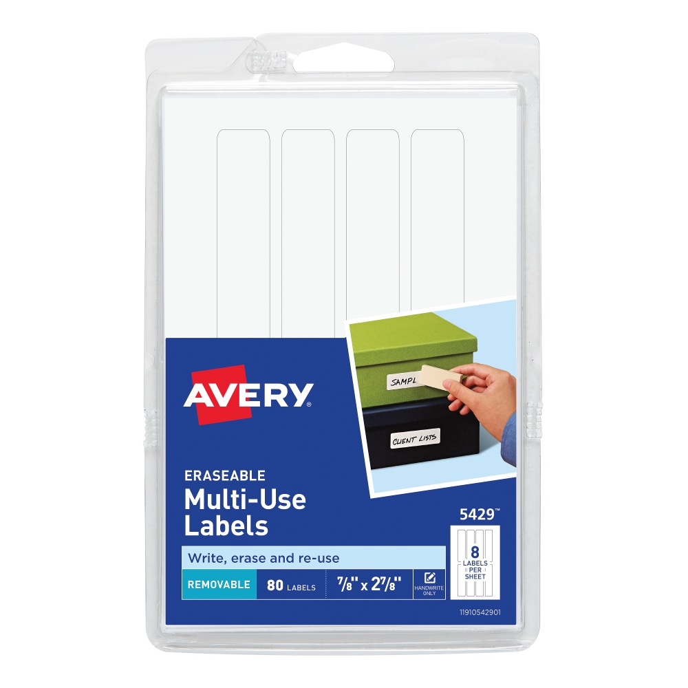 Avery Removable Erasable Multipurpose Labels, 5429, 7/8in x 2 7/8in, White, Pack Of 80 (Min Order Qty 16) MPN:5429