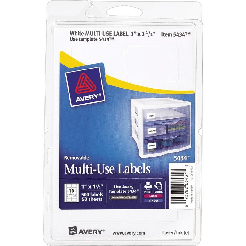 Avery Removable Labels, 5434, Rectangle, 1in x 1-1/2in, White, Pack Of 500 (Min Order Qty 8) MPN:5434