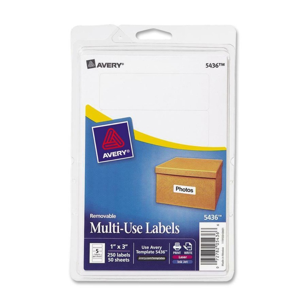 Avery Removable Labels, 5436, Rectangle, 1in x 3in, White, Pack Of 250 (Min Order Qty 15) MPN:5436