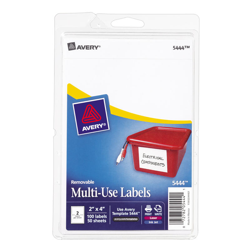 Avery Removable Labels, 5444, Rectangle, 2in x 4in, White, Pack Of 100 (Min Order Qty 13) MPN:5444