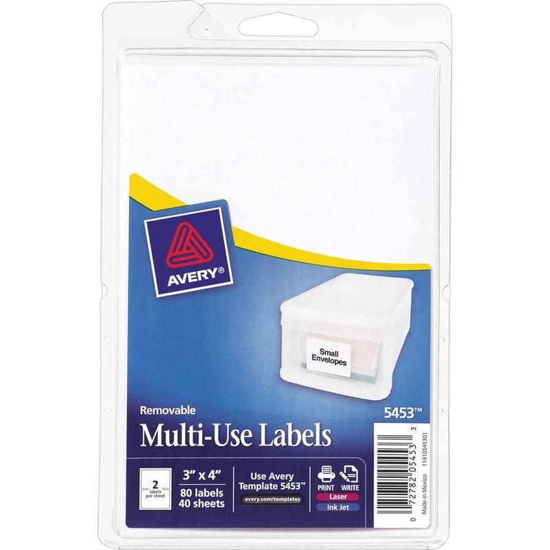 Avery Removable Labels, 5453, Rectangle, 3in x 4in, White, Pack Of 80 (Min Order Qty 18) MPN:5453