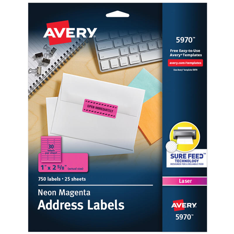 Avery High-Visibility Permanent Laser ID Labels, 5970, 1in x 2 5/8in, Neon Magenta, Pack Of 750 (Min Order Qty 4) MPN:5970