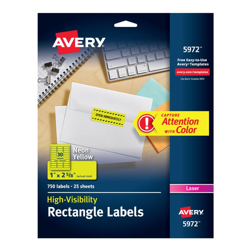 Avery High-Visibility Permanent Laser ID Labels, 5972, 1in x 2 5/8in, Yellow, Pack Of 750 (Min Order Qty 5) MPN:5972