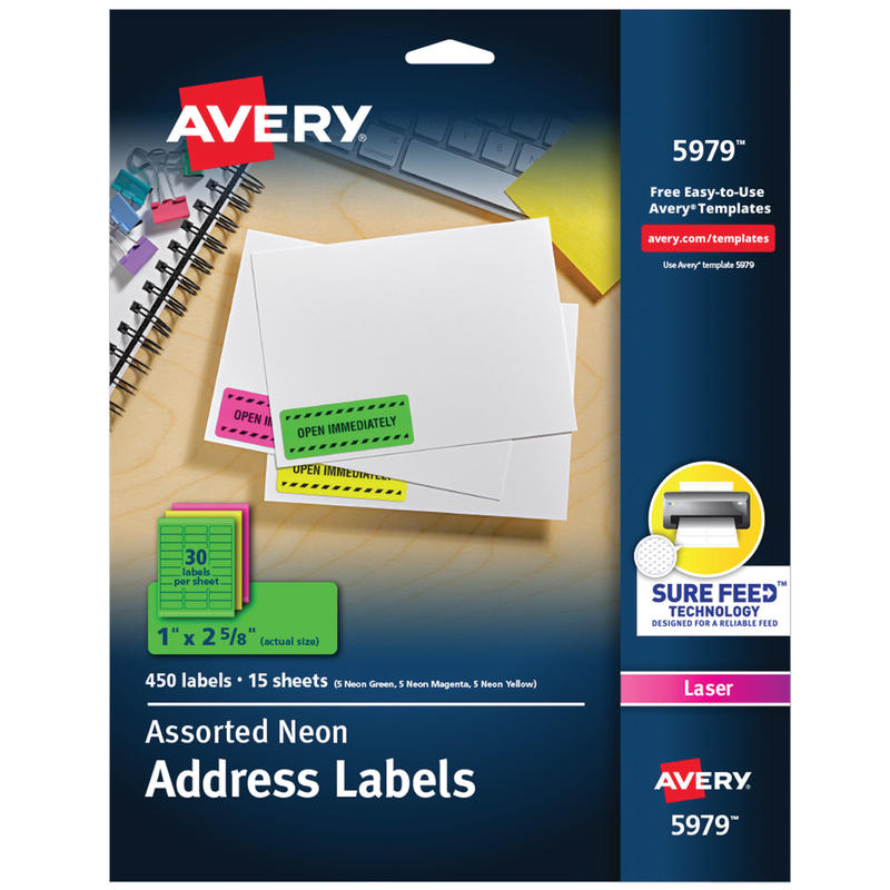 Avery High-Visibility Permanent Laser ID Labels, 5979, 1in x 2 5/8in, Assorted Colors, Pack Of 450 (Min Order Qty 6) MPN:5979