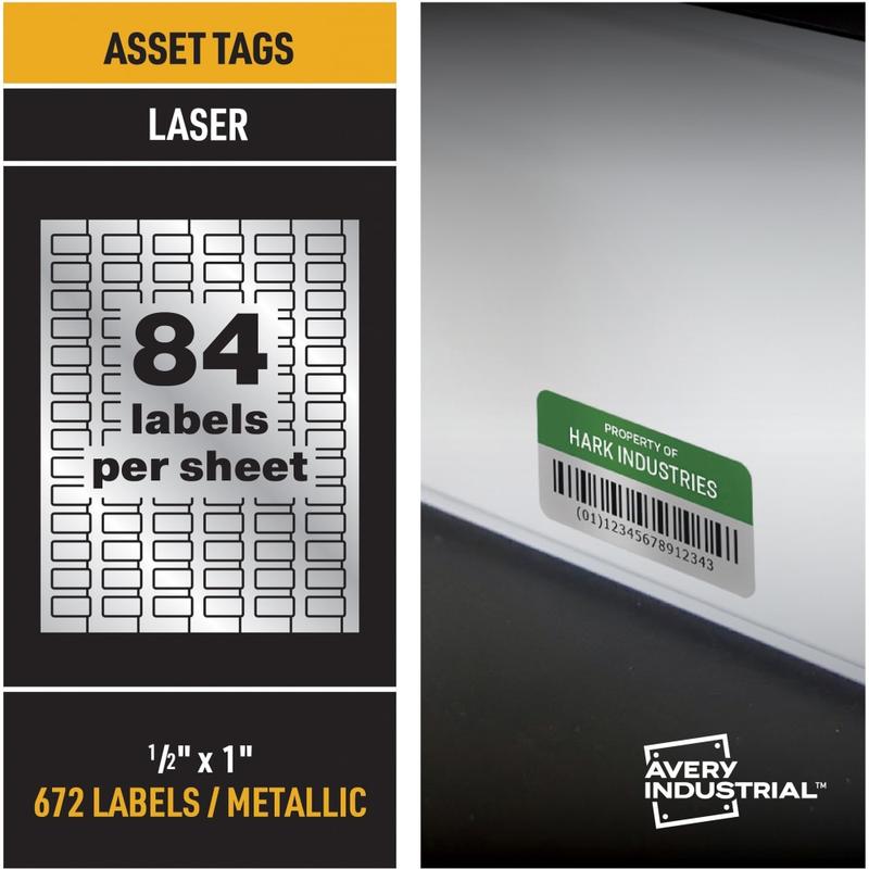 Avery PermaTrack Metallic Asset Tag Labels, 1/2in x 1in , Silver, 84 Per Sheet, Pack Of 8 Sheets (Min Order Qty 2) MPN:60519