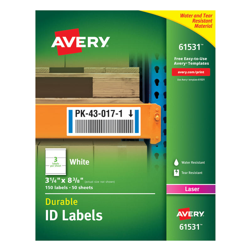 Avery Permanent Durable ID Labels With TrueBlock, 61531, Rectangle, 3-1/4in x 8-3/8in, White, Pack Of 150 (Min Order Qty 2) MPN:61531