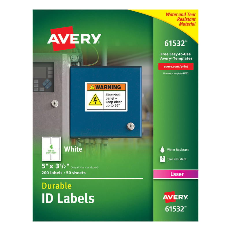 Avery Durable ID Labels With TrueBlock Technology, 61532, 5in x 3 1/2in, White, Pack Of 200 MPN:61532