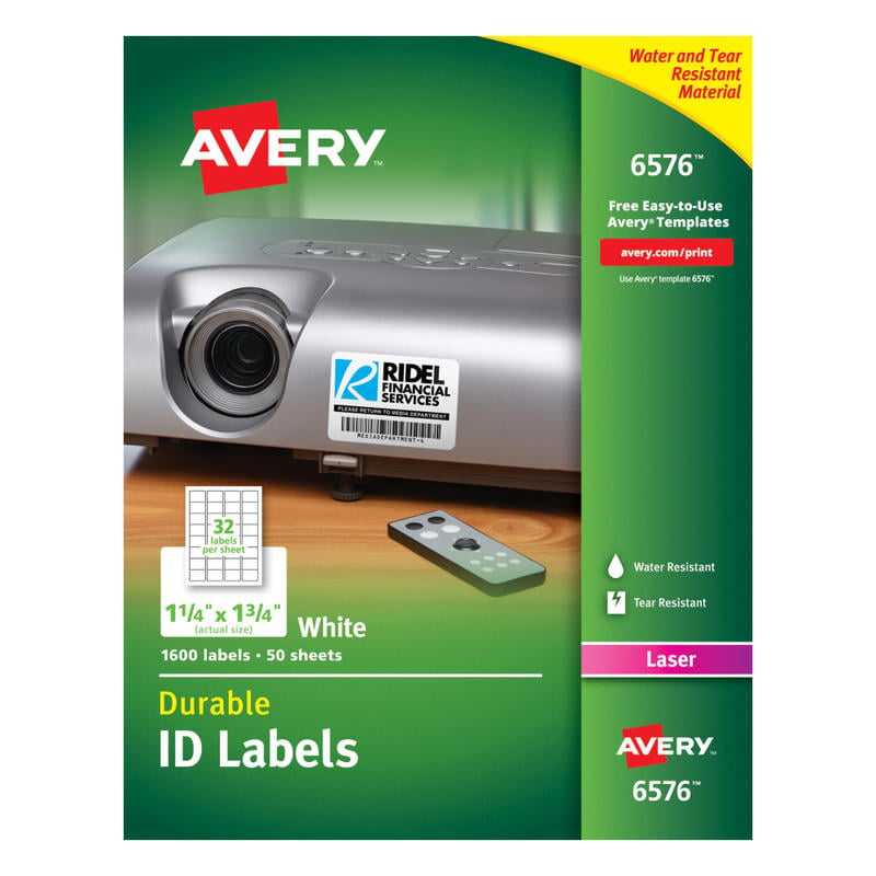 Avery Permanent Durable ID Labels With TrueBlock, 6576, 1 1/4in x 1 3/4in, White, Pack Of 1,600 (Min Order Qty 2) MPN:6576