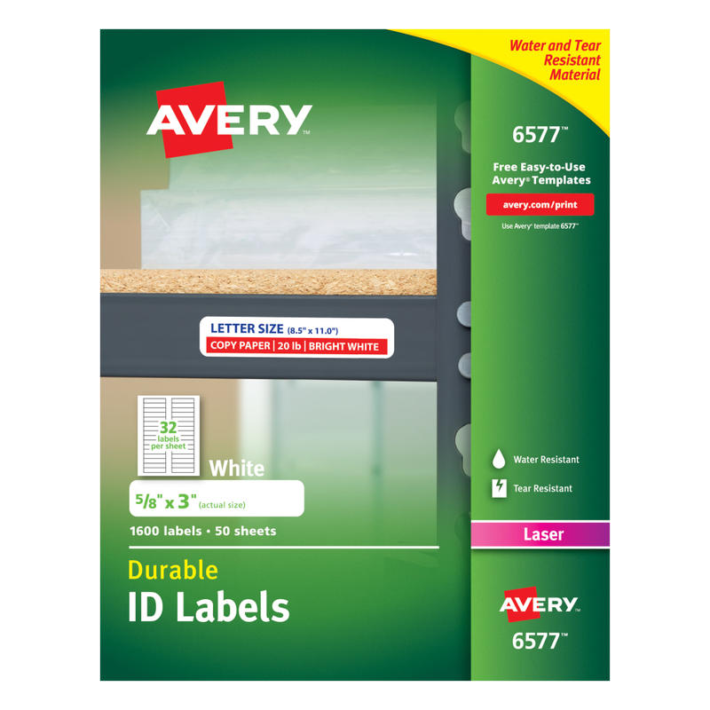 Avery Permanent Durable ID Labels With TrueBlock, 6577, 5/8in x 3in, White, Pack Of 1,600 (Min Order Qty 2) MPN:6577