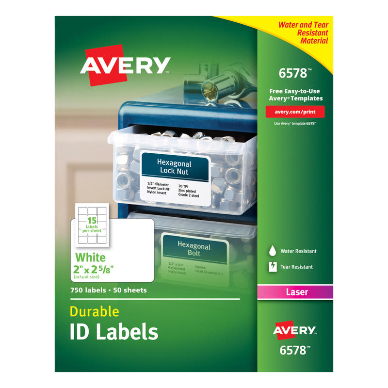 Avery Permanent Durable ID Labels With TrueBlock, 6578, Rectangle, 2in x 2-5/8in, White, Pack Of 750 (Min Order Qty 2) MPN:6578