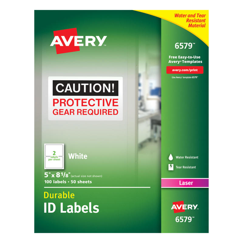 Avery Permanent Durable ID Labels With TrueBlock, 6579, Rectangle, 5in x 8-1/8in, White, Pack Of 100 (Min Order Qty 2) MPN:6579