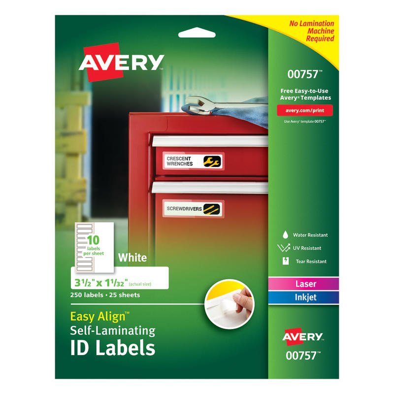 Avery Easy Align Self-Laminating ID Labels, AVE00757, 1 1/16in x 3 1/2in, White, Pack of 250 MPN:00757