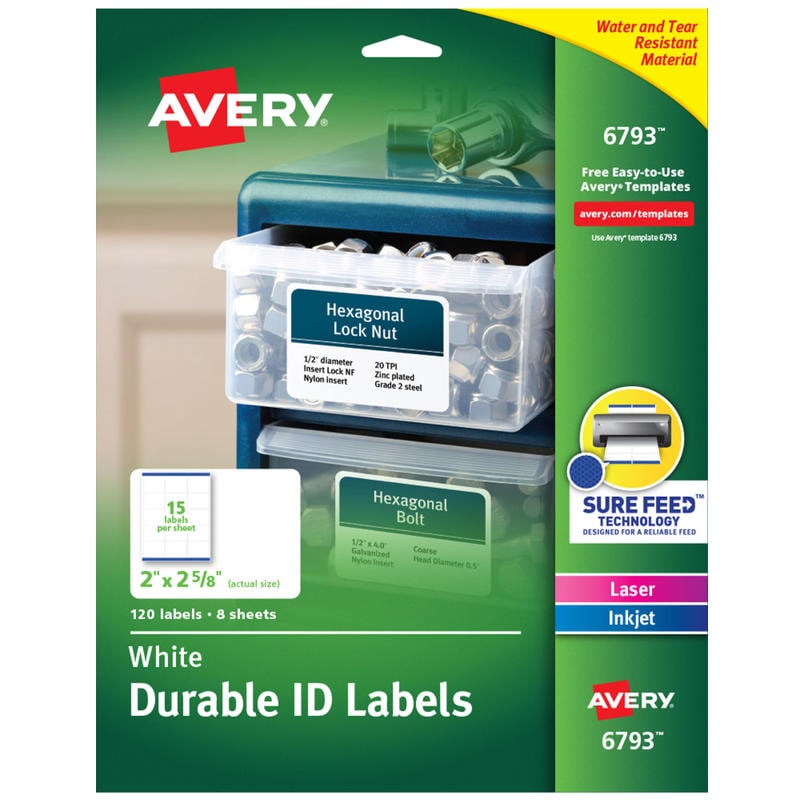 Avery Durable Easy Peel ID Labels With Sure Feed Technology, 6793, Rectangle, 2in x 2-5/8in, White, Pack Of 120 (Min Order Qty 6) MPN:AVE6793