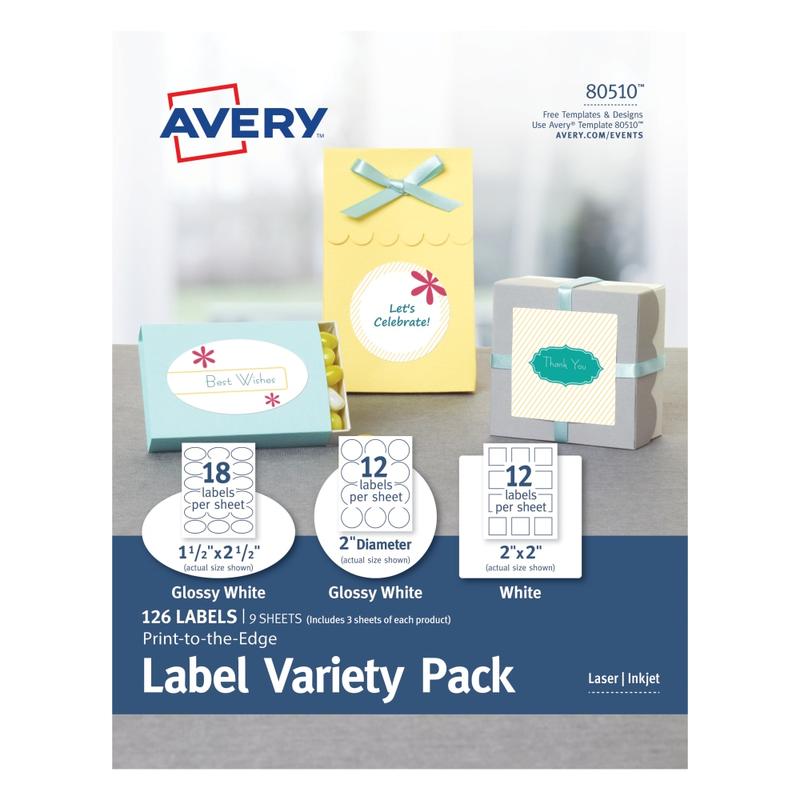 Avery Print-To-The-Edge Variety Pack, AVE80510, White, Pack Of 126 (Min Order Qty 6) MPN:AVE80510