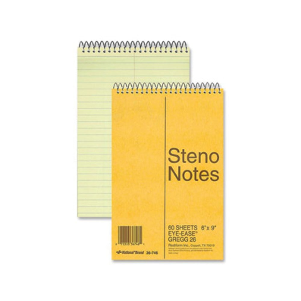 Rediform Eye-ease Steno Notebook - 80 Sheets - Wire Bound - Gregg Ruled - 16 lb Basis Weight - 6in x 9in - Green Paper - Brown Cover - Board Cover - Hard Cover, Rigid - 1Each (Min Order Qty 34) MPN:36746