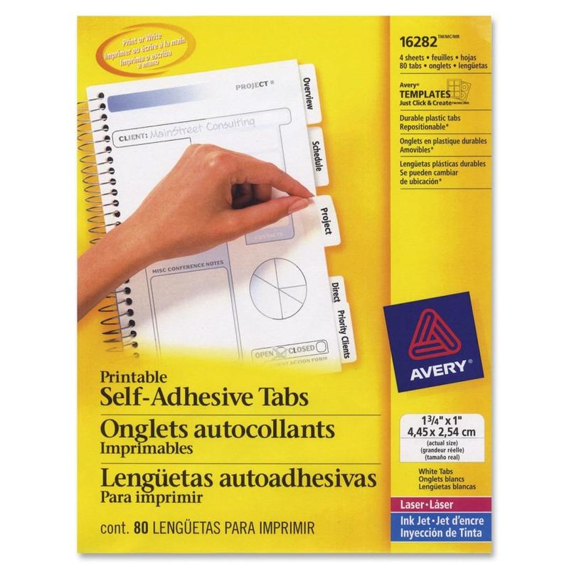 Avery Printable Self-Adhesive Tabs, White, Pack Of 80 (Min Order Qty 11) MPN:16282