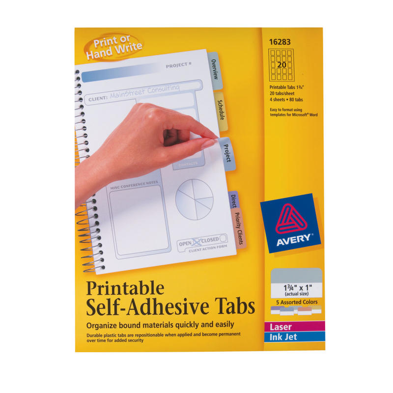 Avery Printable Self-Adhesive Tabs, Multicolor, Pack Of 80 (Min Order Qty 10) MPN:16283