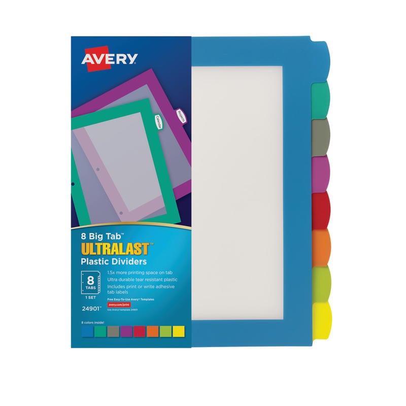 Avery Big Tab Ultralast Plastic Dividers, 8-Tab, Multicolor (Min Order Qty 7) MPN:24901