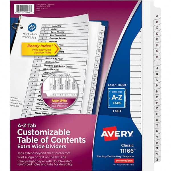 Tabs, Indexes & Dividers, Divider Type: Preprinted , Color: Black/White , Divider Color: Black/White , Tab Titles: A-Z , Tab Color: Black, White  MPN:11166