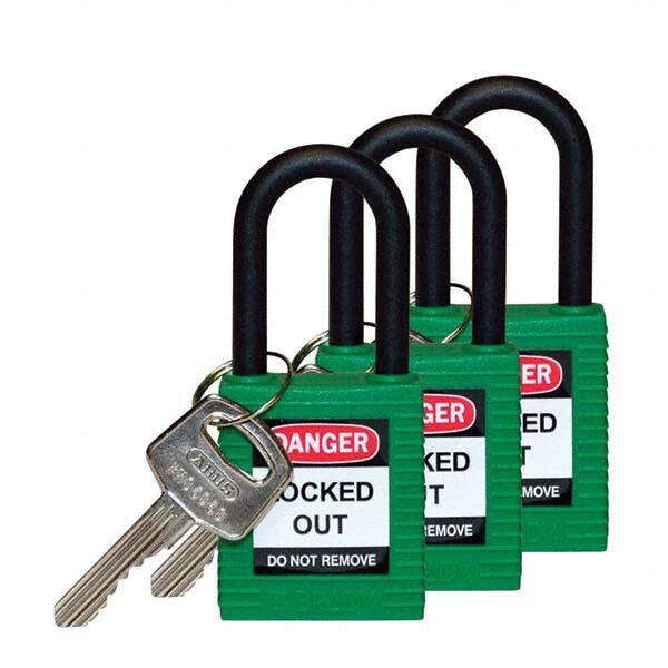 Lockout Padlock: Keyed Alike, Key Retaining, Nylon, Nylon Shackle, Green MPN:123335