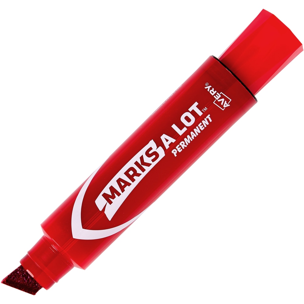 Avery Jumbo Permanent Markers - Chisel Marker Point Style - Red - Red Barrel - 12 / Dozen (Min Order Qty 2) MPN:24147