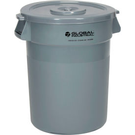 GoVets™ Plastic Trash Can with Lid - 32 Gallon Gray 460GYCL240